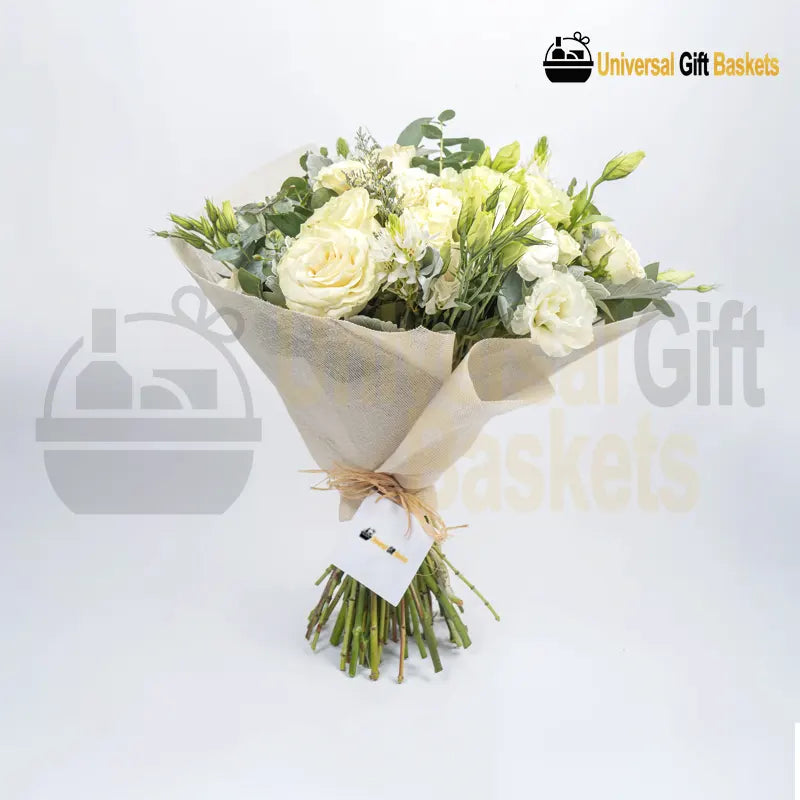White and Green Bouquet with white flowers and green foliage