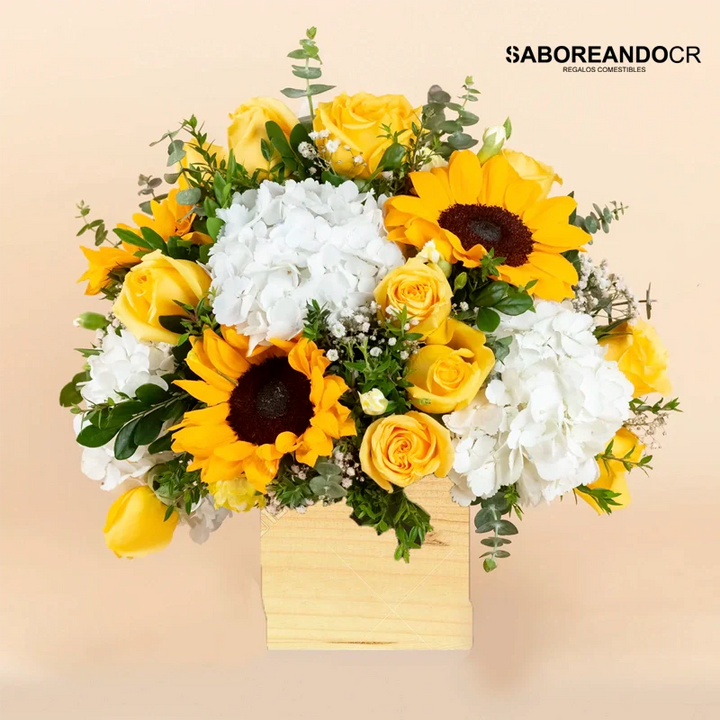 Sunny Yellow Box yellow flowers arranged in a floral box