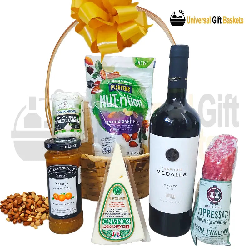 Gourmet Costa Rican wine, cheese, and cold cuts gift basket