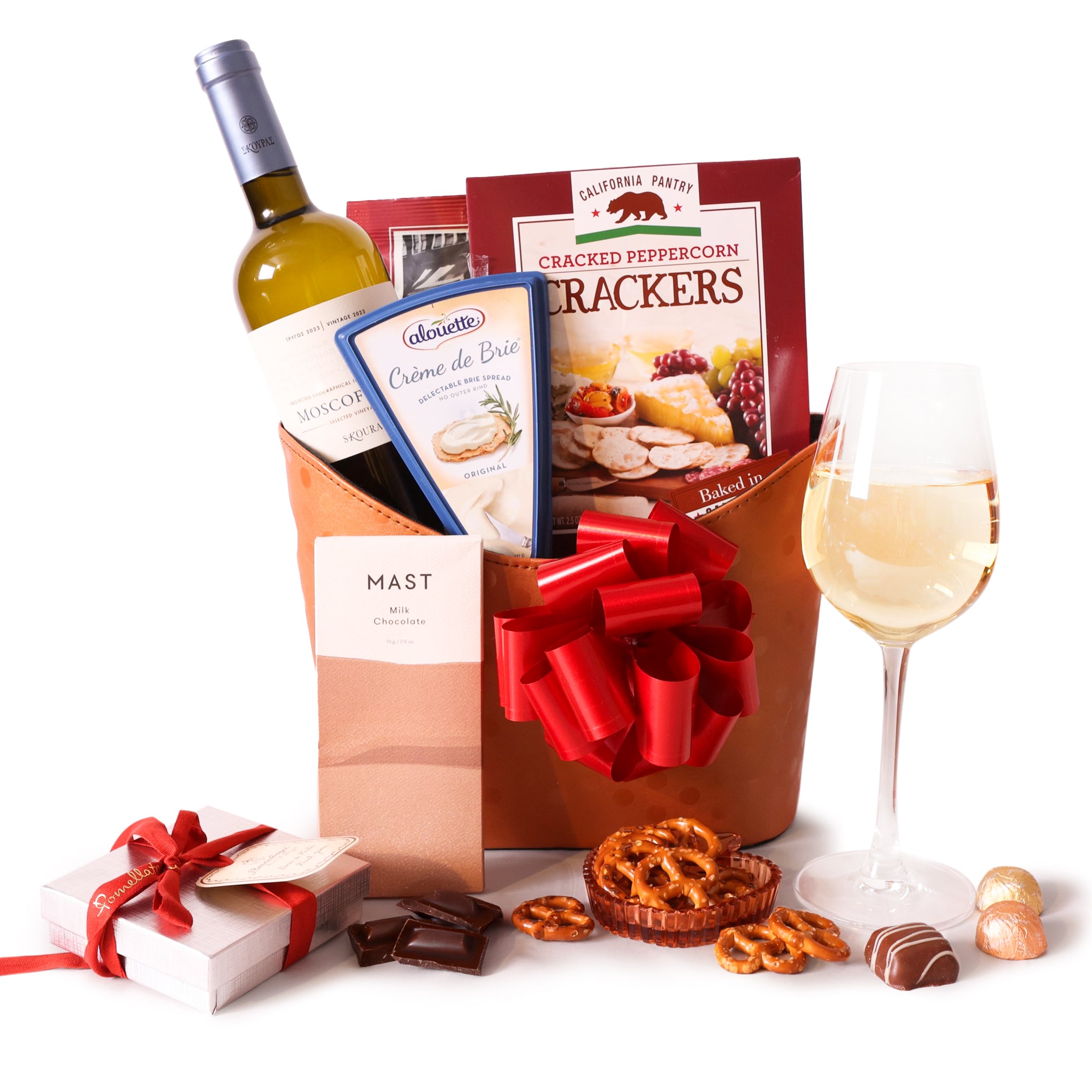 White Wine, Cheese & Gourmet Treats Basket gift basket