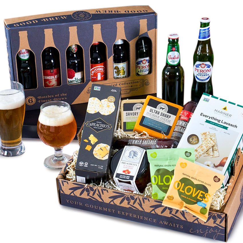 Vibrant Beer & Savory Gift Basket gift available for delivery in the United States