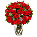 Golden Romantic Red Roses Blooming Arrangement gift available for delivery in the United States