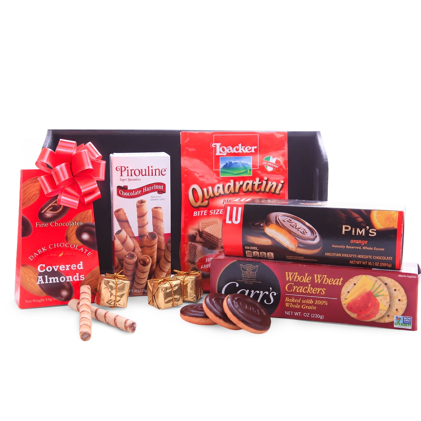 Red Holiday Wafers & Chocolate Basket alcohol-free gift for delivery in selected countries
