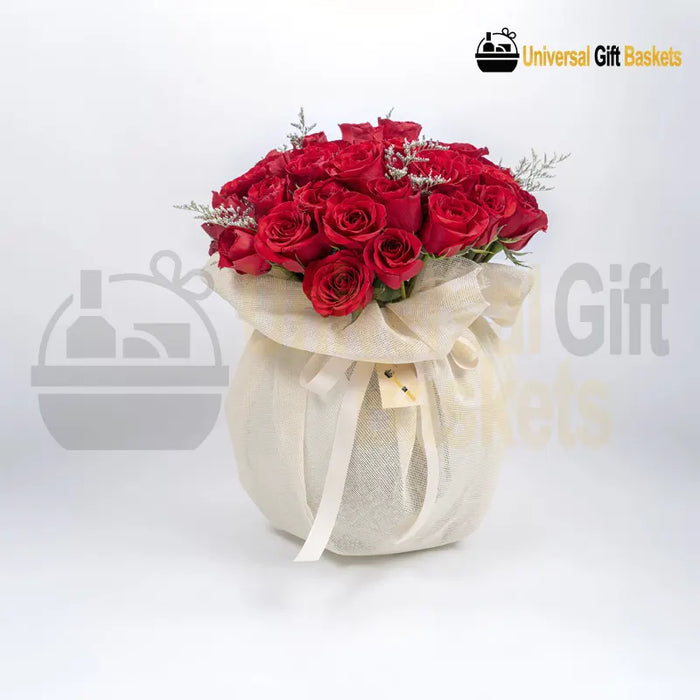 Vivid Red Fishbowl red floral arrangement in a bowl-style container