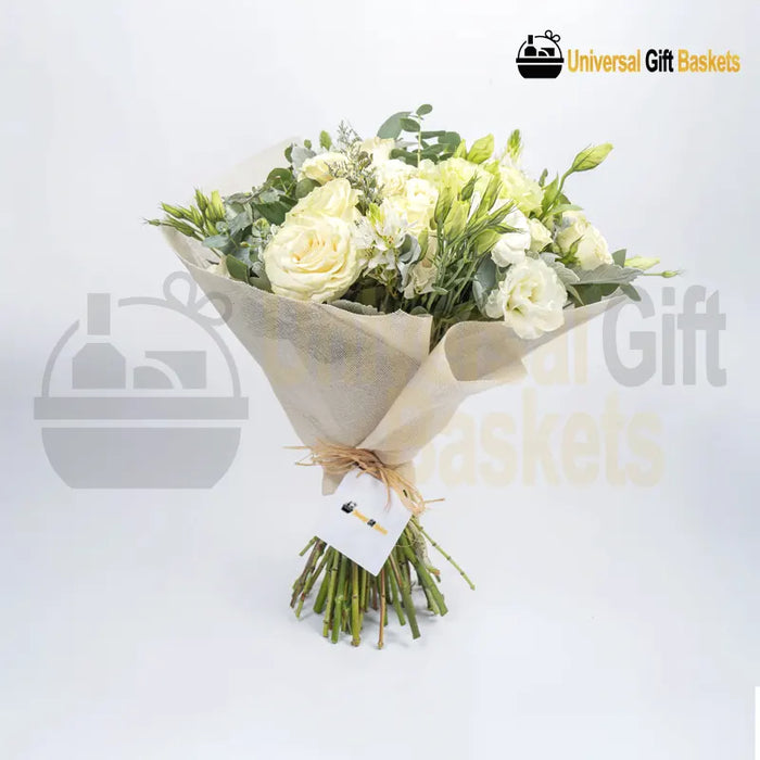 White and Green Bouquet with white flowers and green foliage