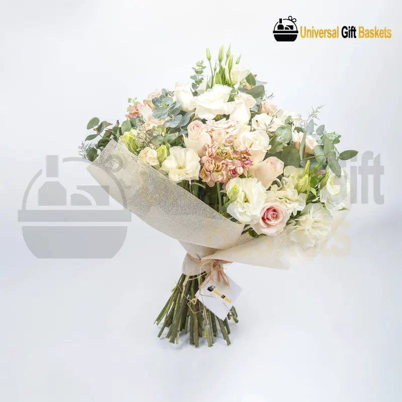 Pastels and Olives Bouquet with soft-toned blooms and greenery
