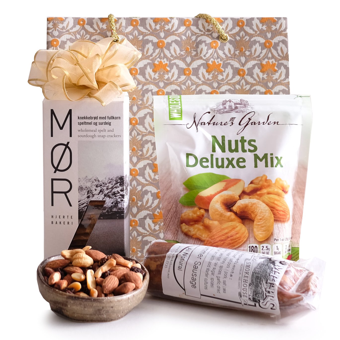 Savory Sausage, Nuts & Crackers Gift Bag gift basket