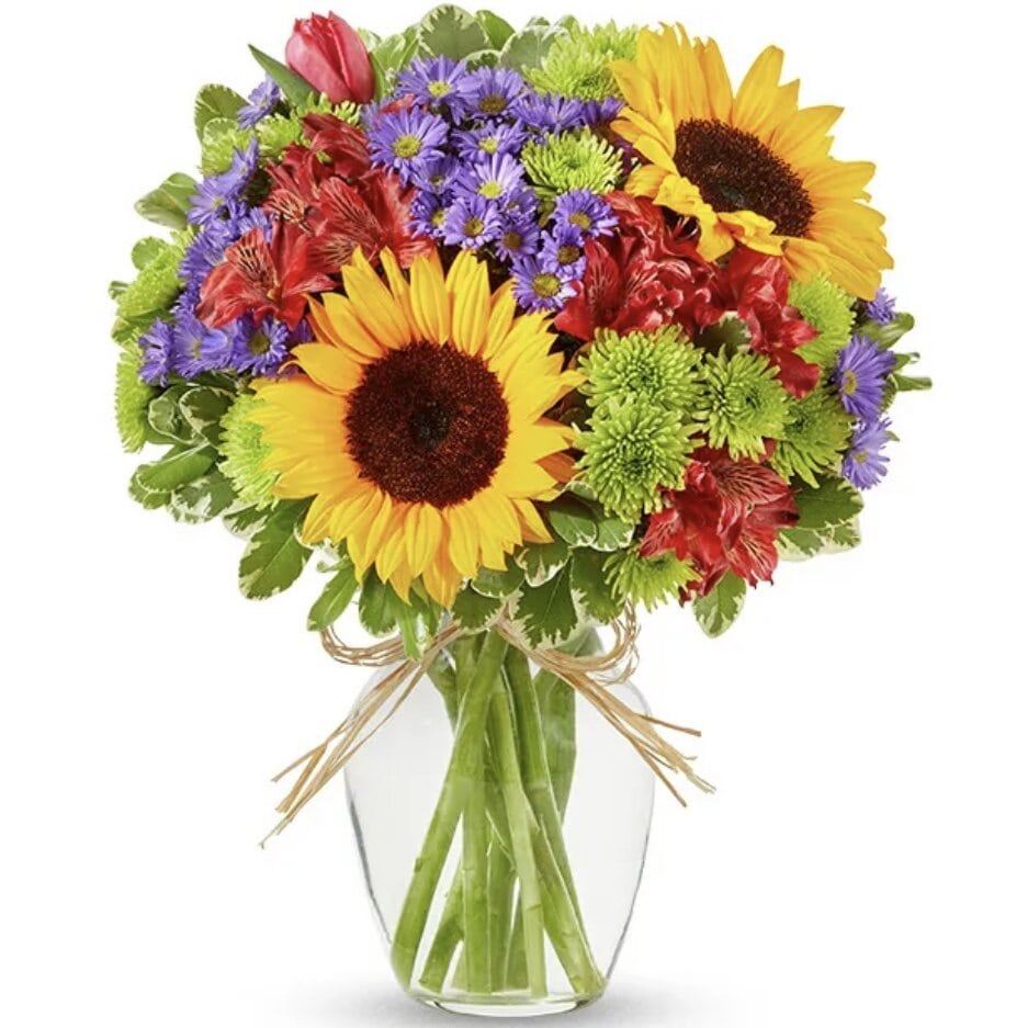 Festive Red Sunflowers Bouquet gift available for delivery in the United States