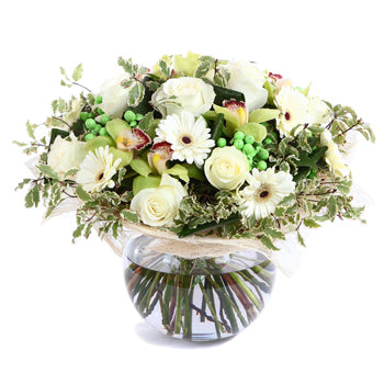 White Rose, Gerbera & Orchid Bouquet fresh flower arrangement