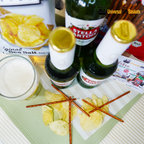 Stella Artois Salty Basket gift featuring beer and gourmet snacks