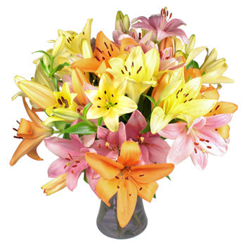 Colorful Lily Celebration Bouquet for gift delivery in the United Kingdom