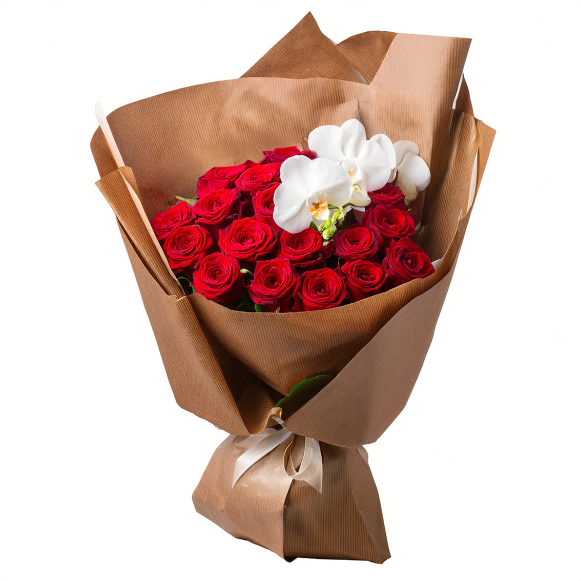 Red Roses & White Orchid Bouquet for gift delivery in the United Kingdom