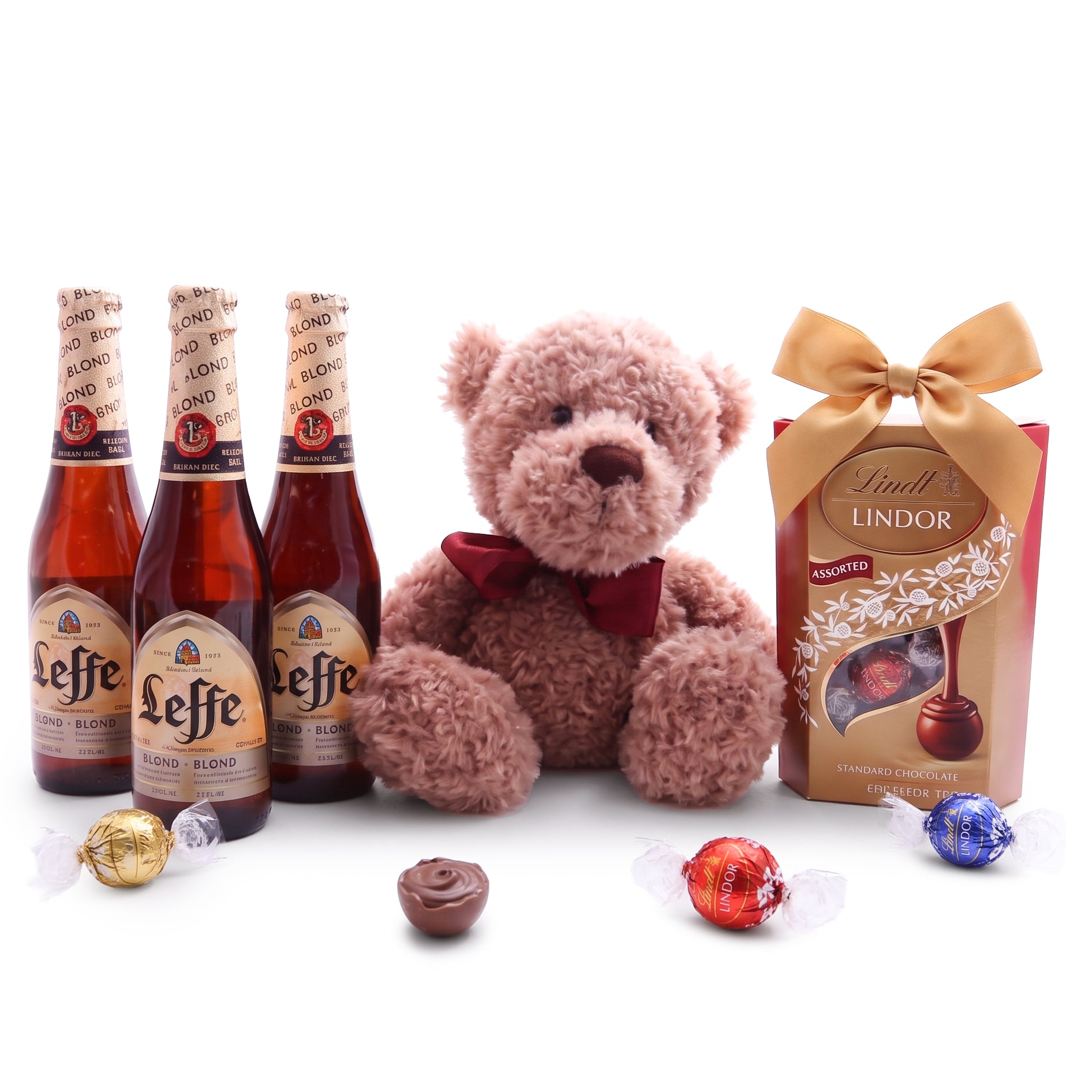 Beer, Chocolate & Teddy Gift Set gift basket