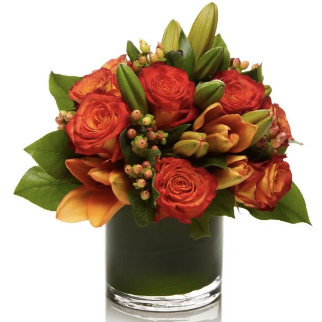 Golden Orange Roses Floral Arrangement gift available for delivery in the United States