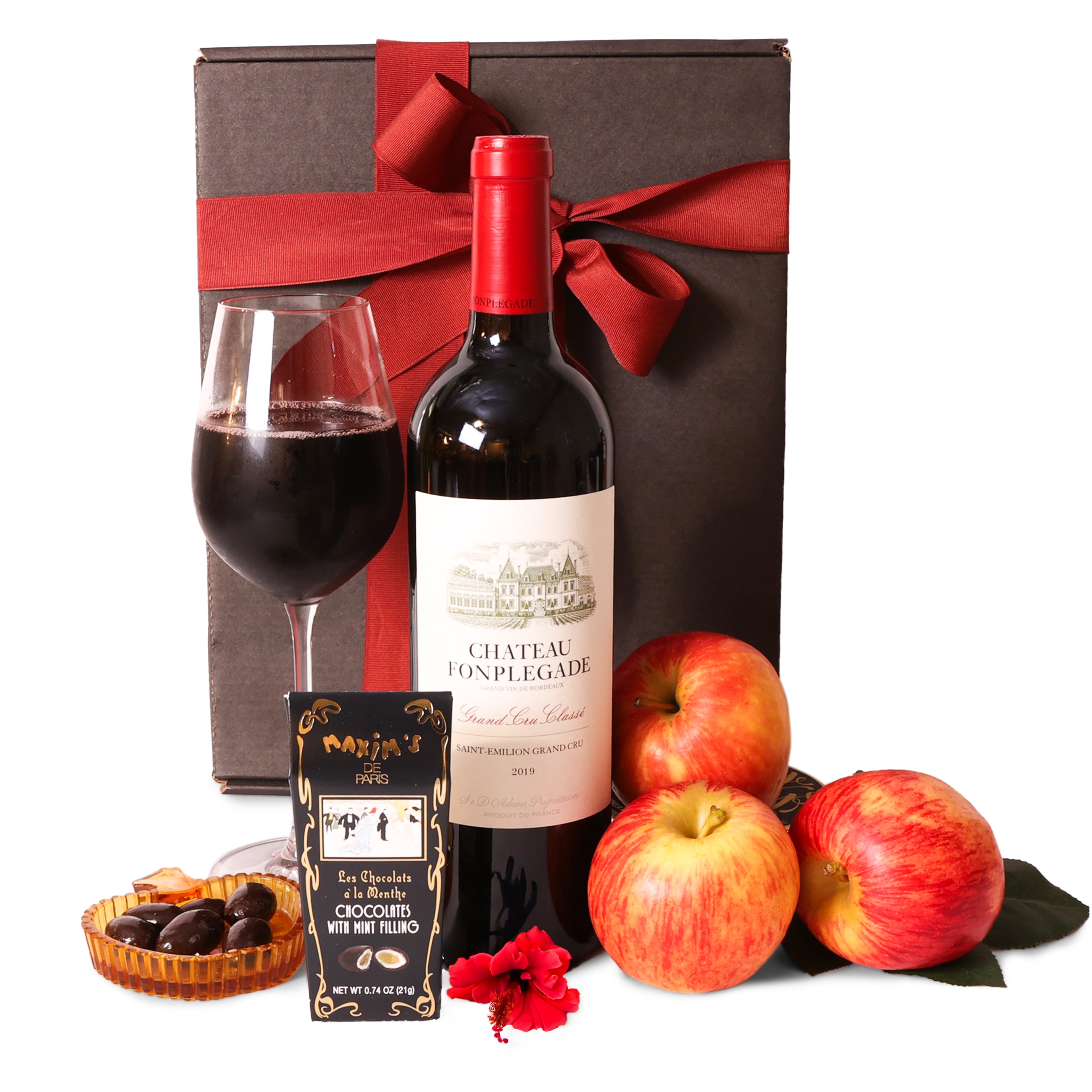French Wine, Chocolate & Apple Gift Box gift basket