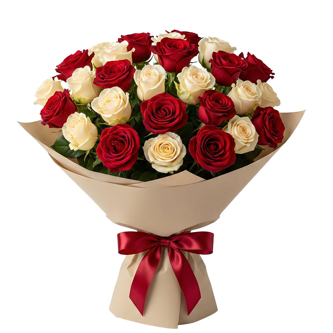 Crimson & Ivory Rose Harmony fresh floral arrangement for delivery in Costa Rica