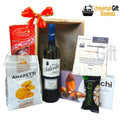 Wine basket with chocolate, cookies, and nuts, Costa Rica Universal Gift Baskets
