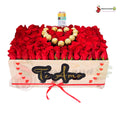 Beautiful pine wood box filled with 120 roses + 14 Ferrero Rocher chocolates and a personalized vinyl message.