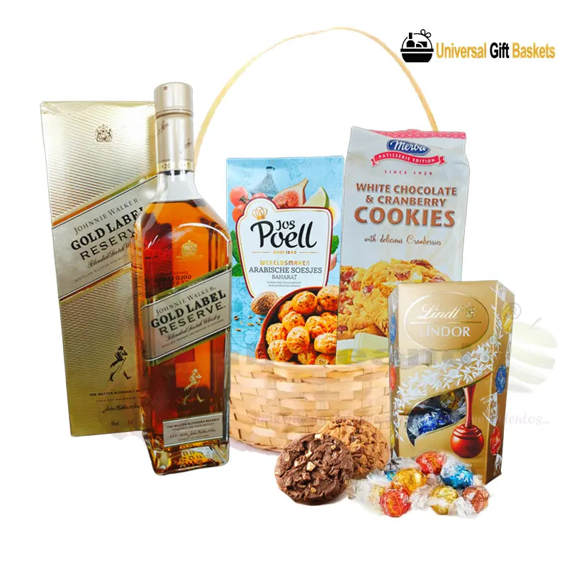 universal gift basket Canasta de whisky y chocolate Johnnie Gold