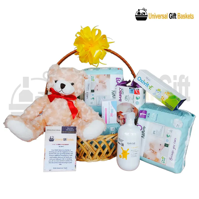 Baby shower gift basket for mom and baby